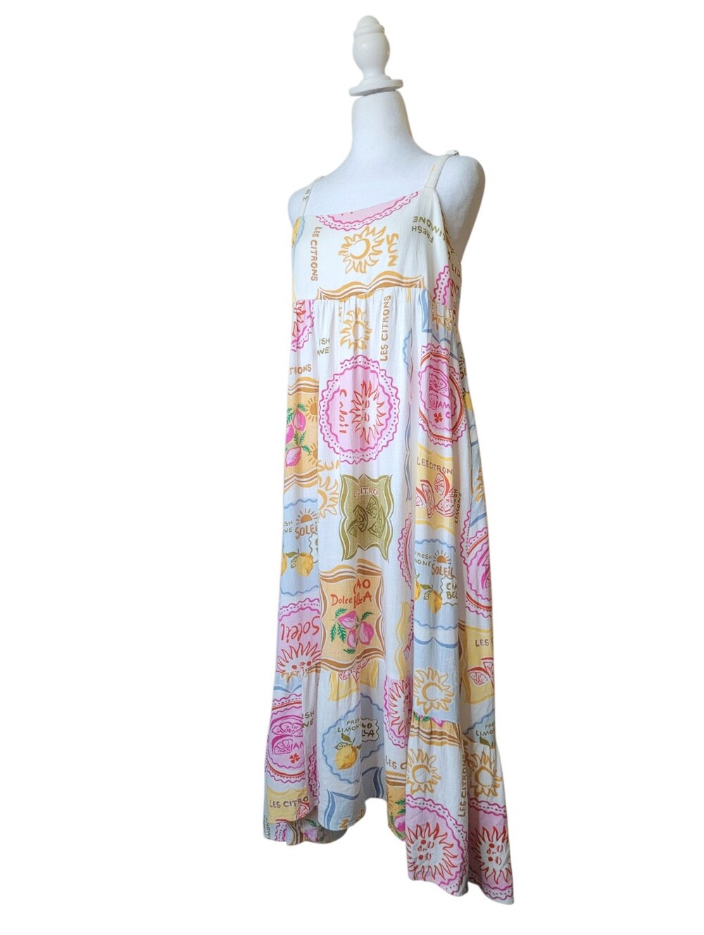 Paper Heart Patchwork Print Linen Blend Sun Dress Multicolor Large